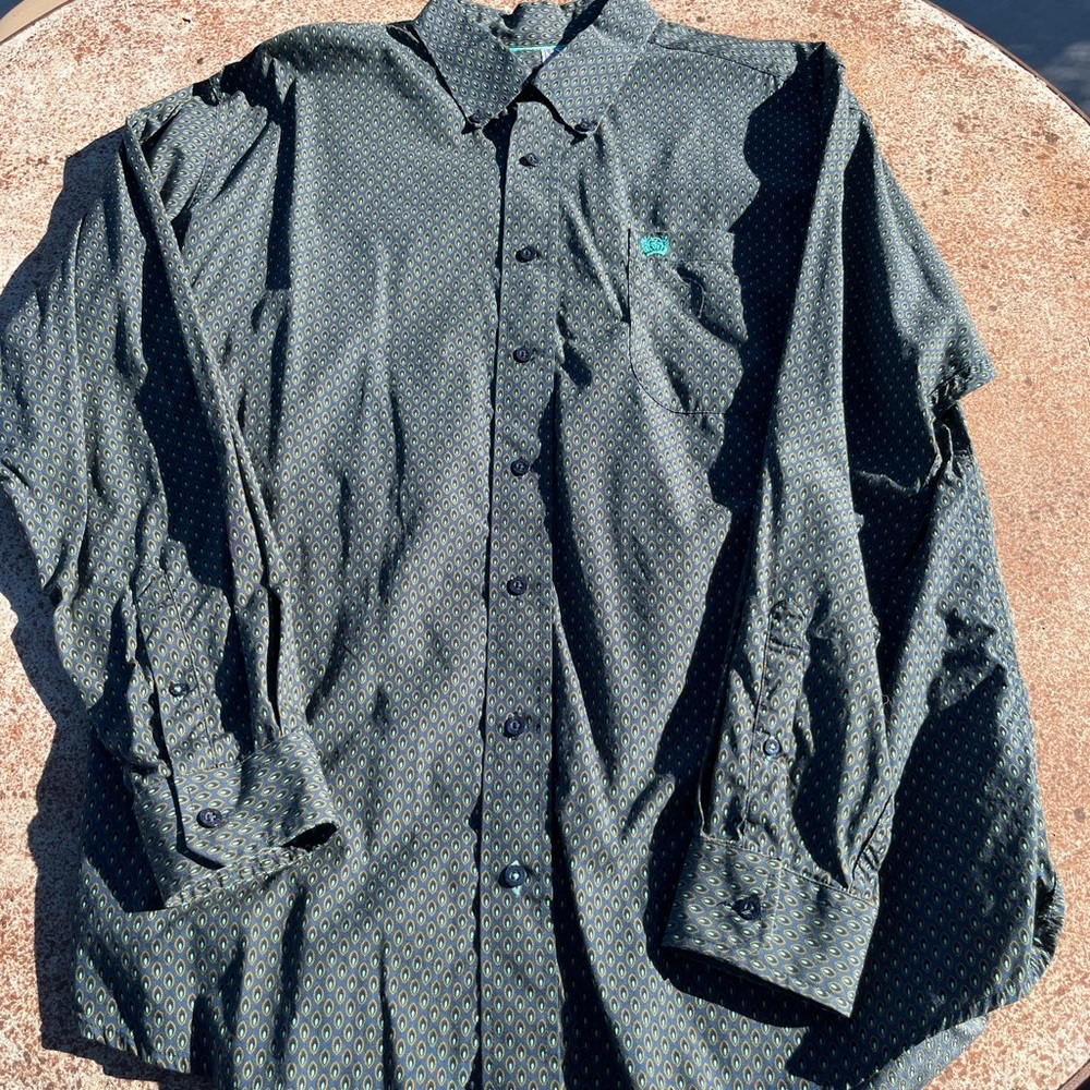 Men's Cinch Green Peacock Patterned Shirt
